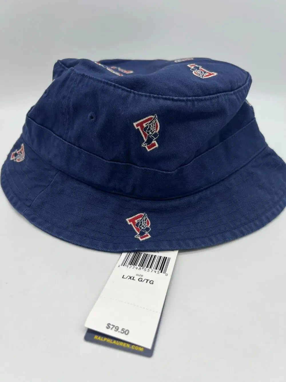 Polo Ralph Lauren Embroidered P-Wing Bucket Hat Navy Blue Adult Size L/XL